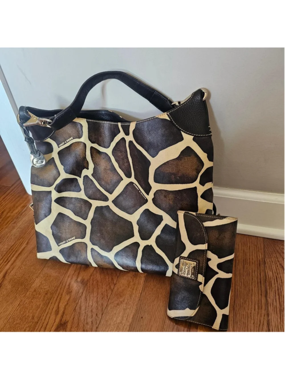 Dooney & Bourke Giraffe Print Leather Hobo Shoulder Bag & Matching Wallet Set